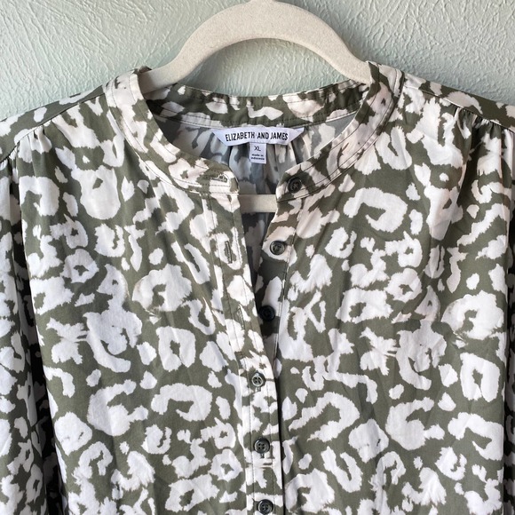 Elizabeth and James Green + White animal print long sleeve shirt dress, Size XL - Picture 4 of 12